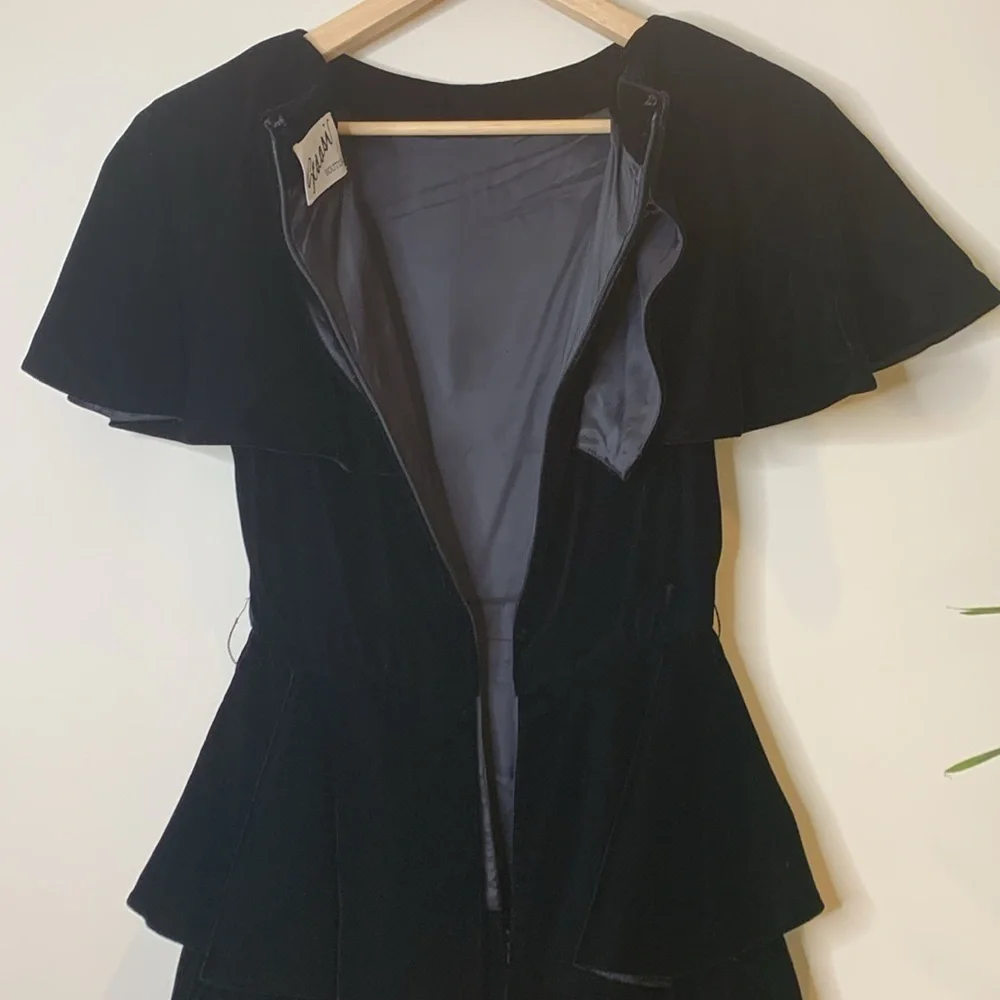 Scaasi Boutique | Neiman Marcus Vintage Black Velvet Tiered Ruffle Party Dress